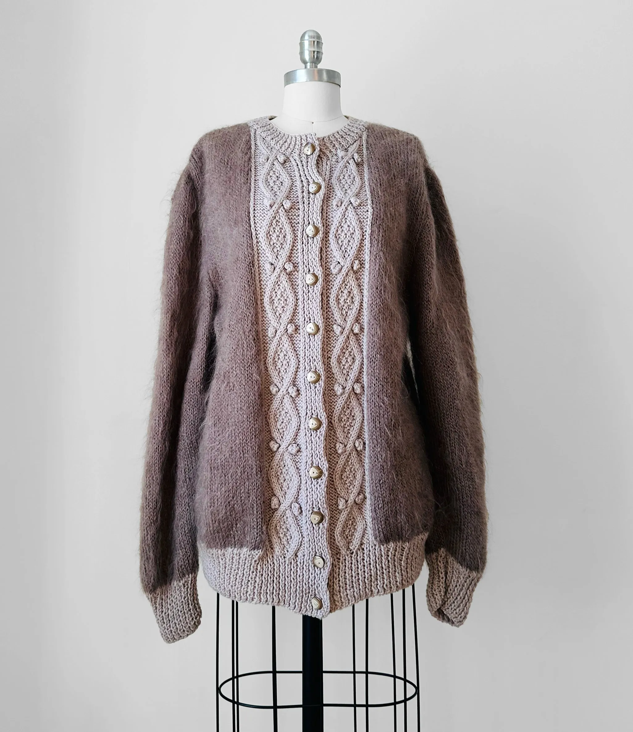 1980s Taupe Bobble Mohair Knit Cardigan - Sz. O/S