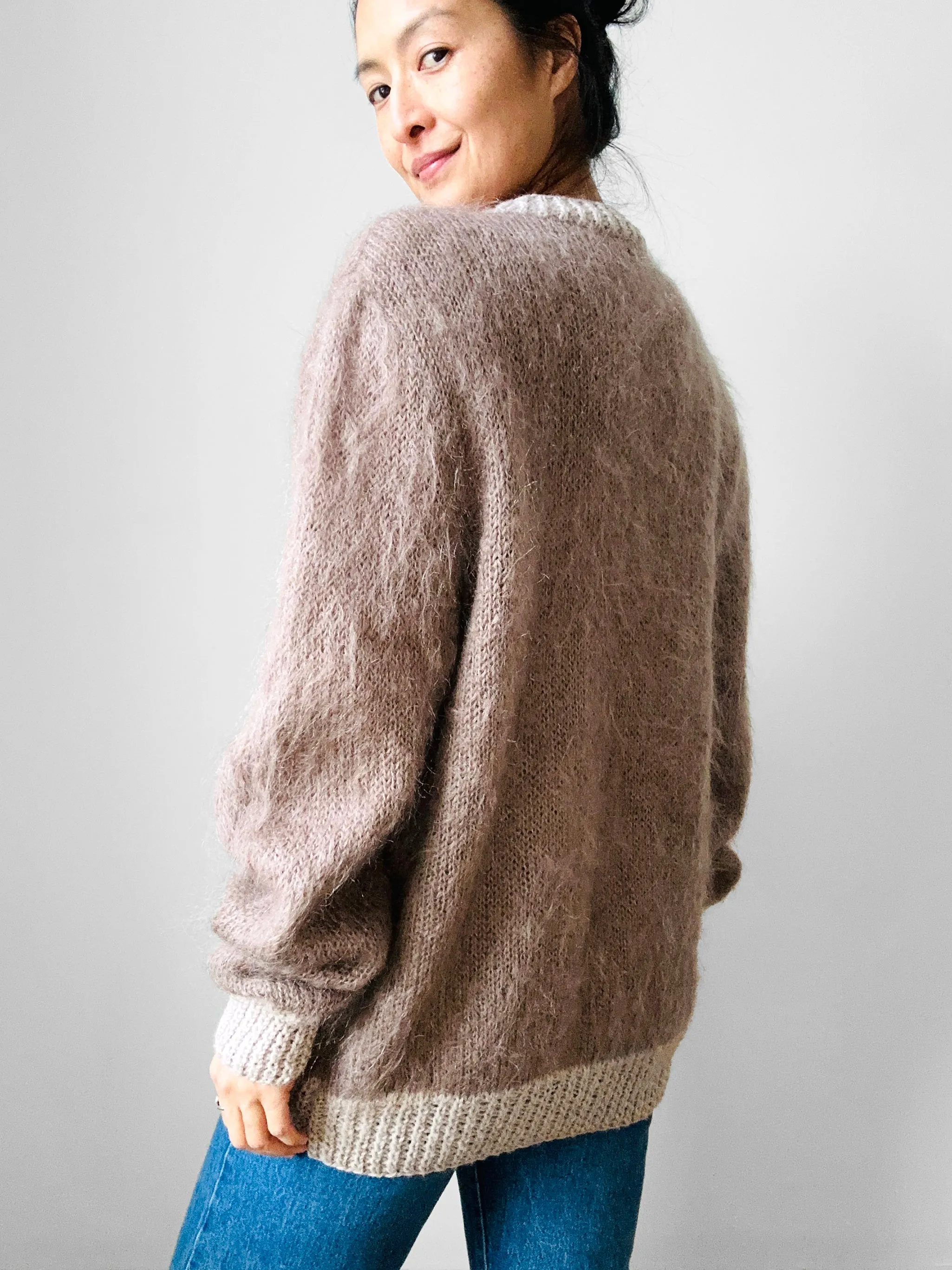 1980s Taupe Bobble Mohair Knit Cardigan - Sz. O/S