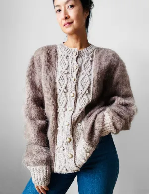 1980s Taupe Bobble Mohair Knit Cardigan - Sz. O/S