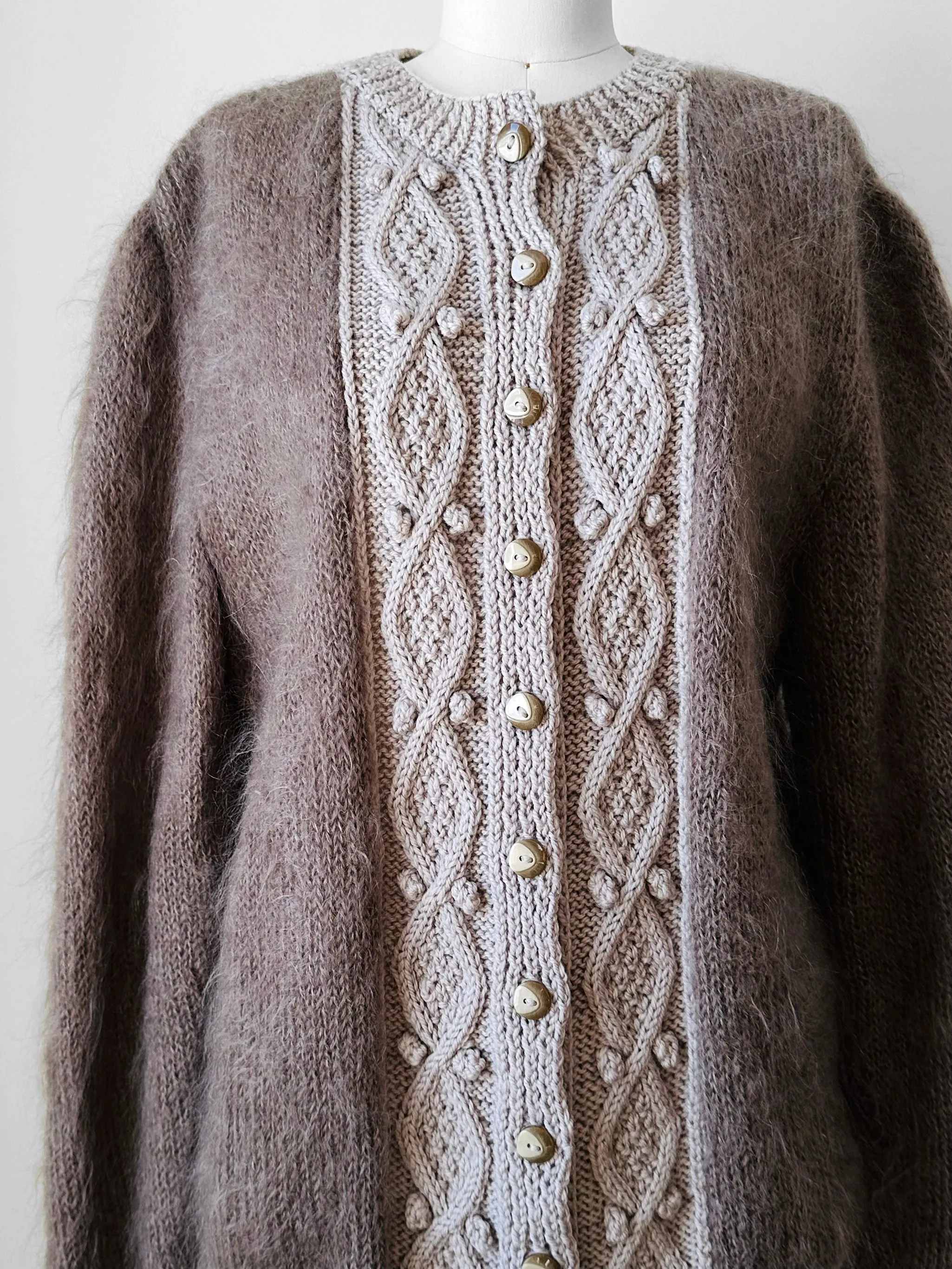 1980s Taupe Bobble Mohair Knit Cardigan - Sz. O/S