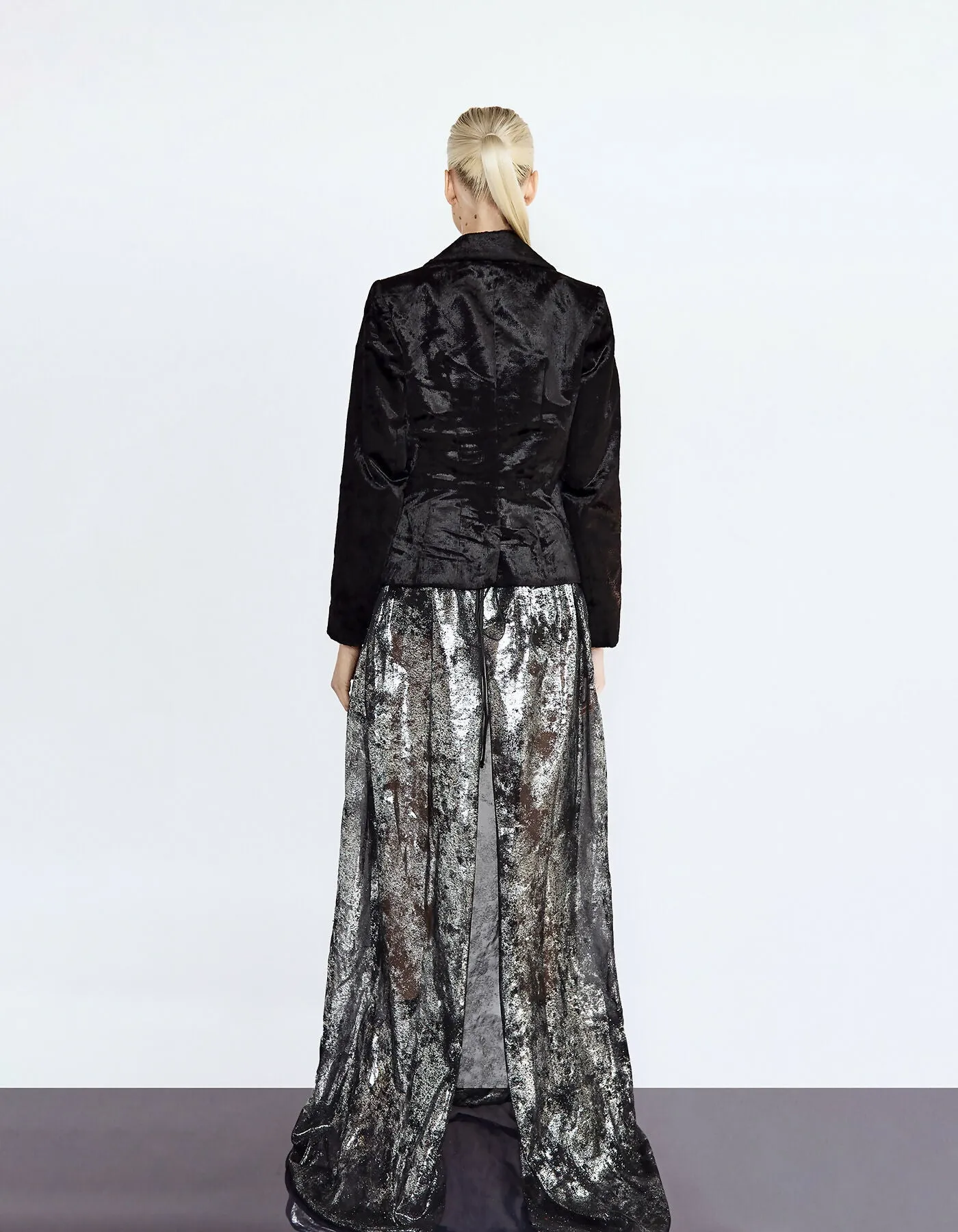 Black Faux Mink Fitted Jacket with Gold Buckles