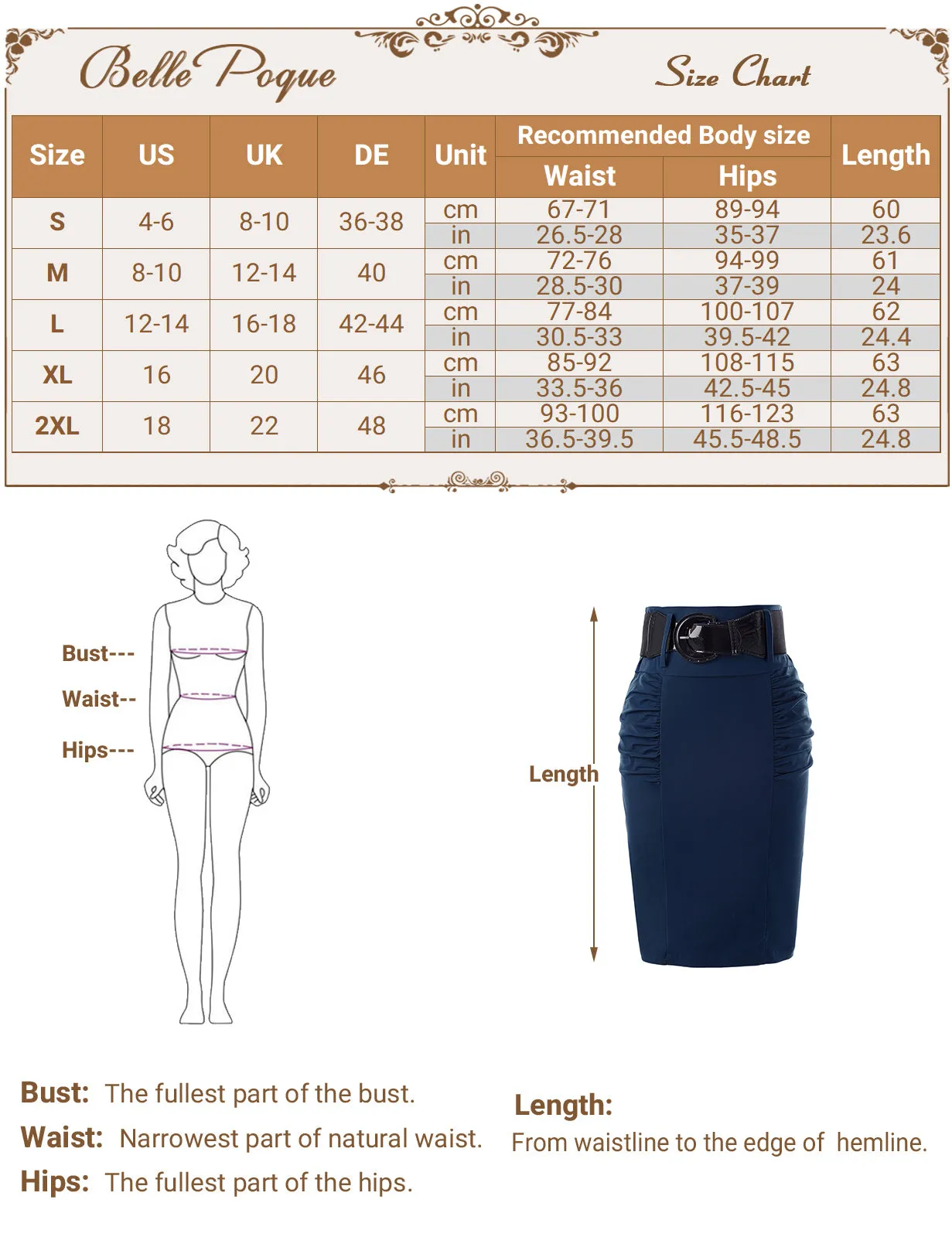 BP Women Vintage Back Slit Skirt with Belt High Waist Ruched Bodycon Skirt