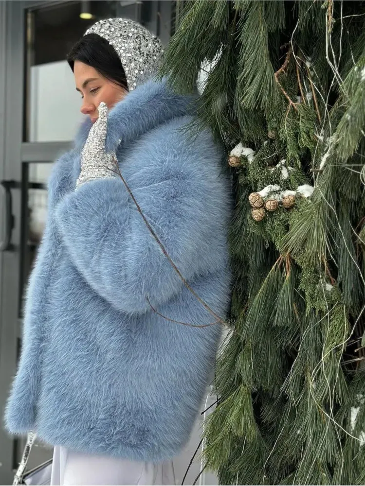 Chic Mid-Length fluffy faux fur Coat