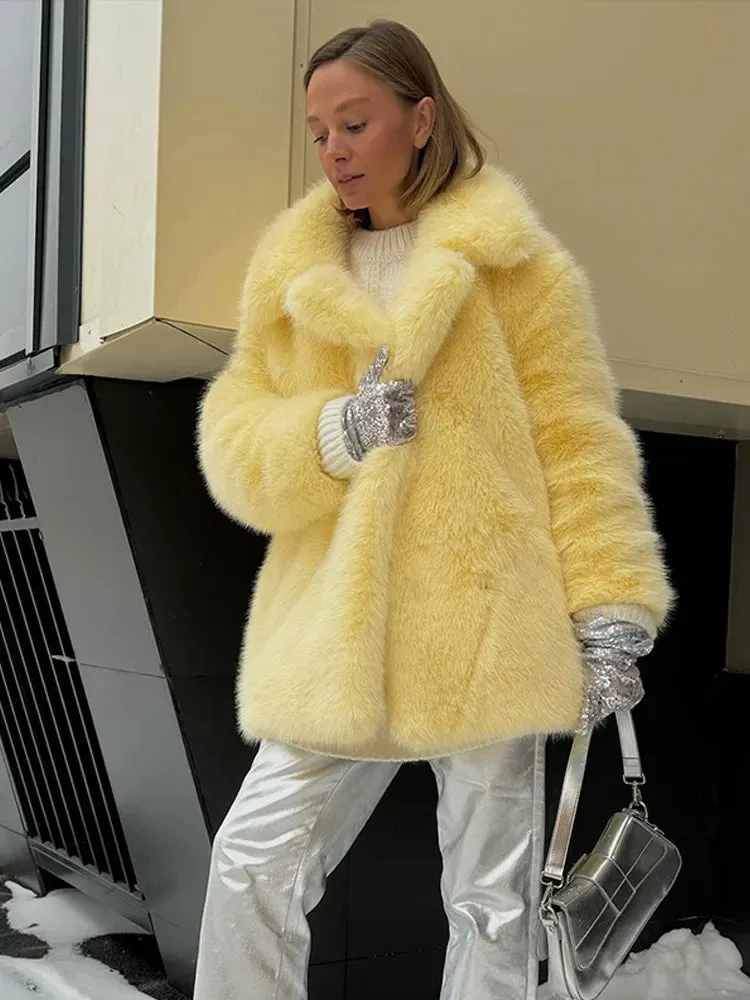 Chic Mid-Length fluffy faux fur Coat