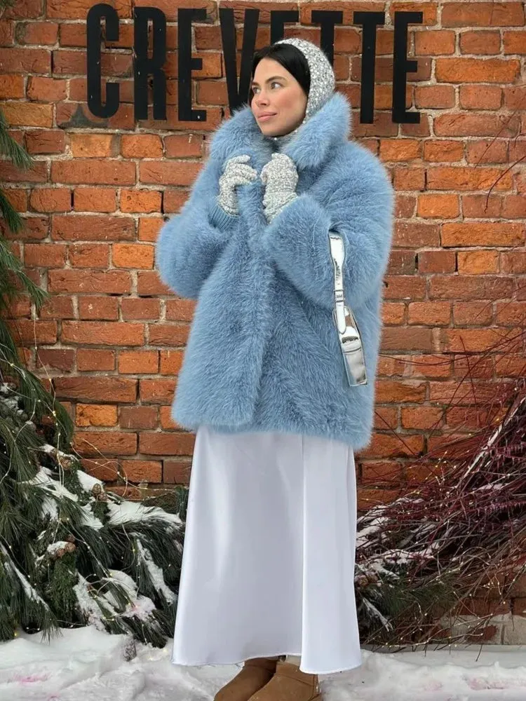 Chic Mid-Length fluffy faux fur Coat