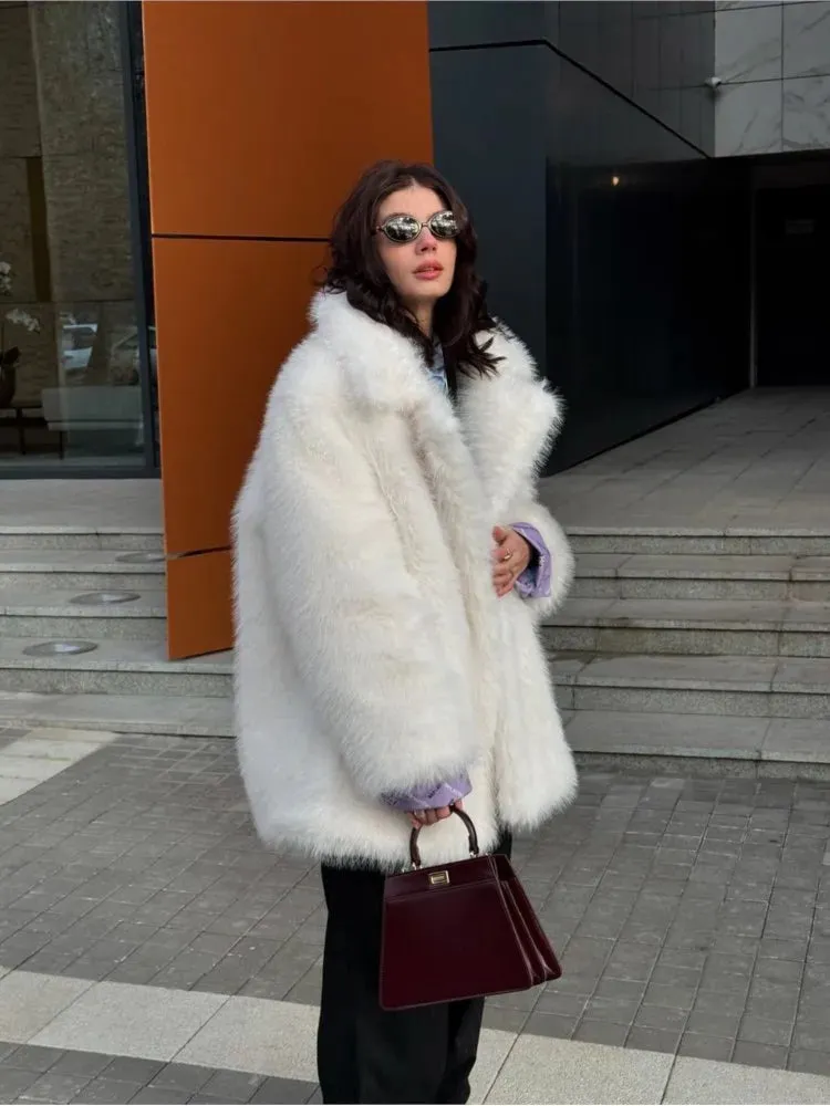 Chic Mid-Length fluffy faux fur Coat