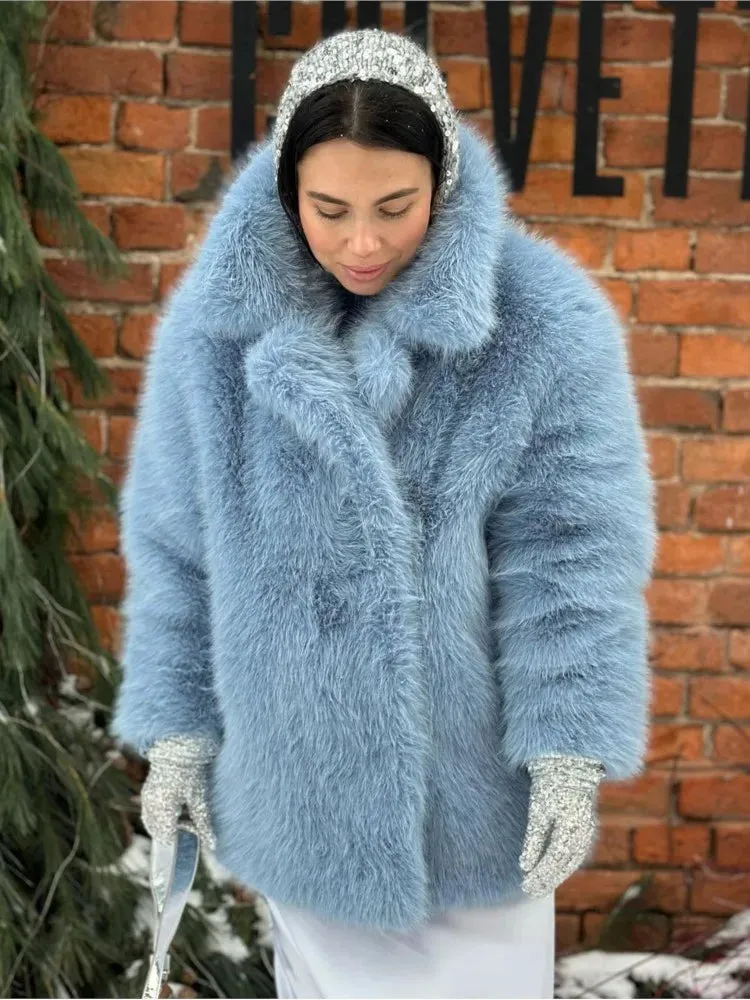 Chic Mid-Length fluffy faux fur Coat