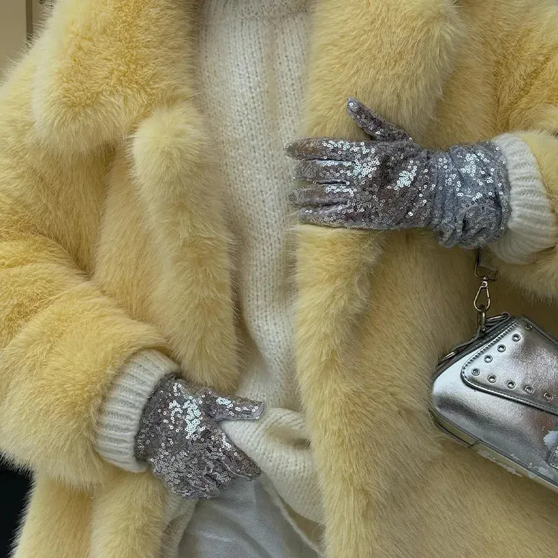 Chic Mid-Length fluffy faux fur Coat
