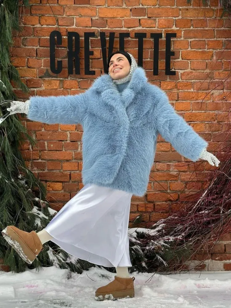 Chic Mid-Length fluffy faux fur Coat