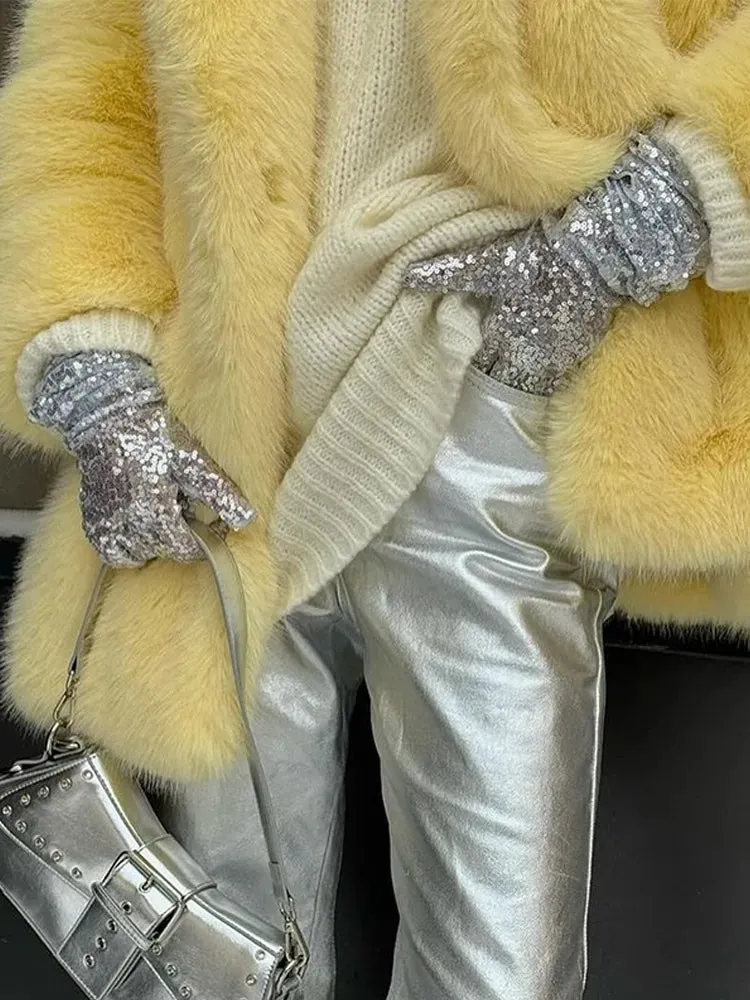 Chic Mid-Length fluffy faux fur Coat