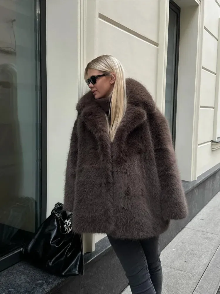 Chic Mid-Length fluffy faux fur Coat