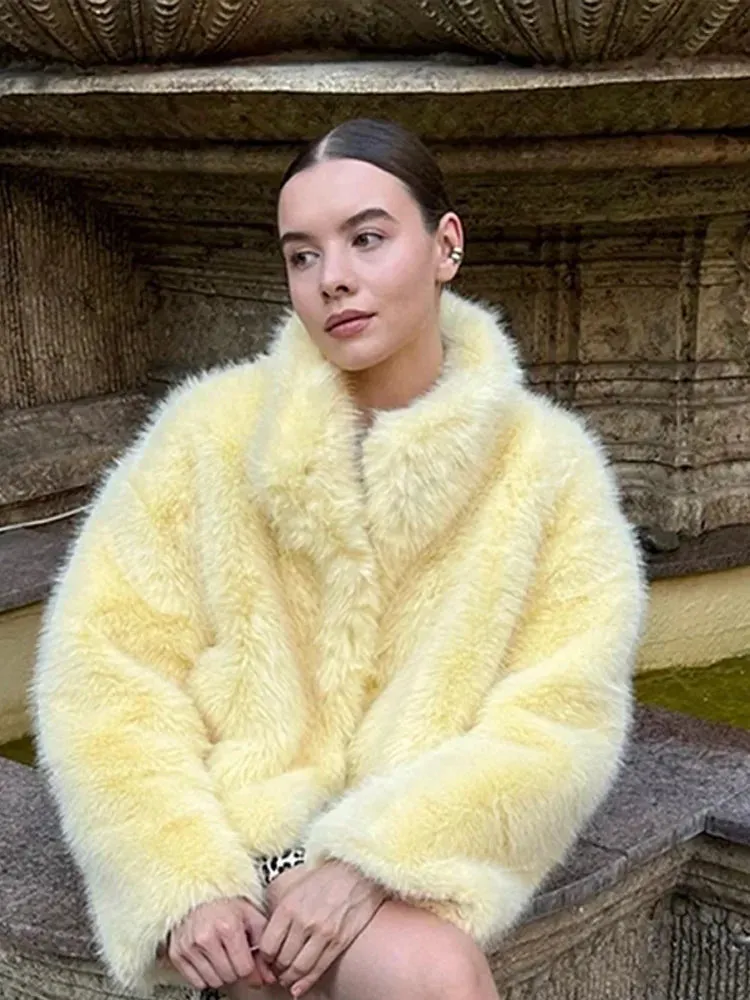Chic Mid-Length fluffy faux fur Coat