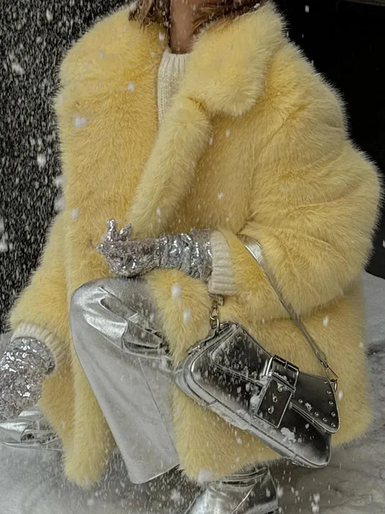 Chic Mid-Length fluffy faux fur Coat