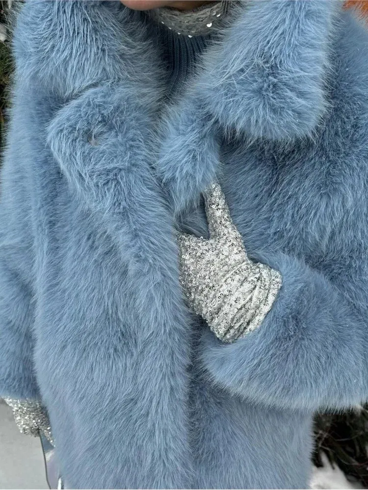 Chic Mid-Length fluffy faux fur Coat