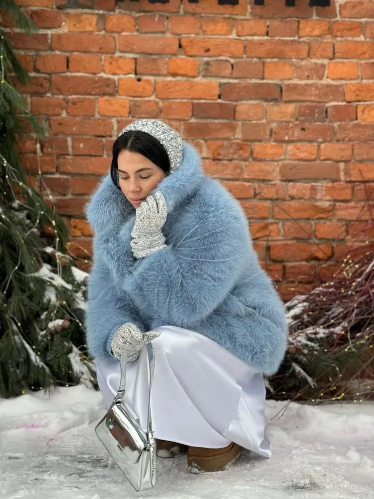 Chic Mid-Length fluffy faux fur Coat