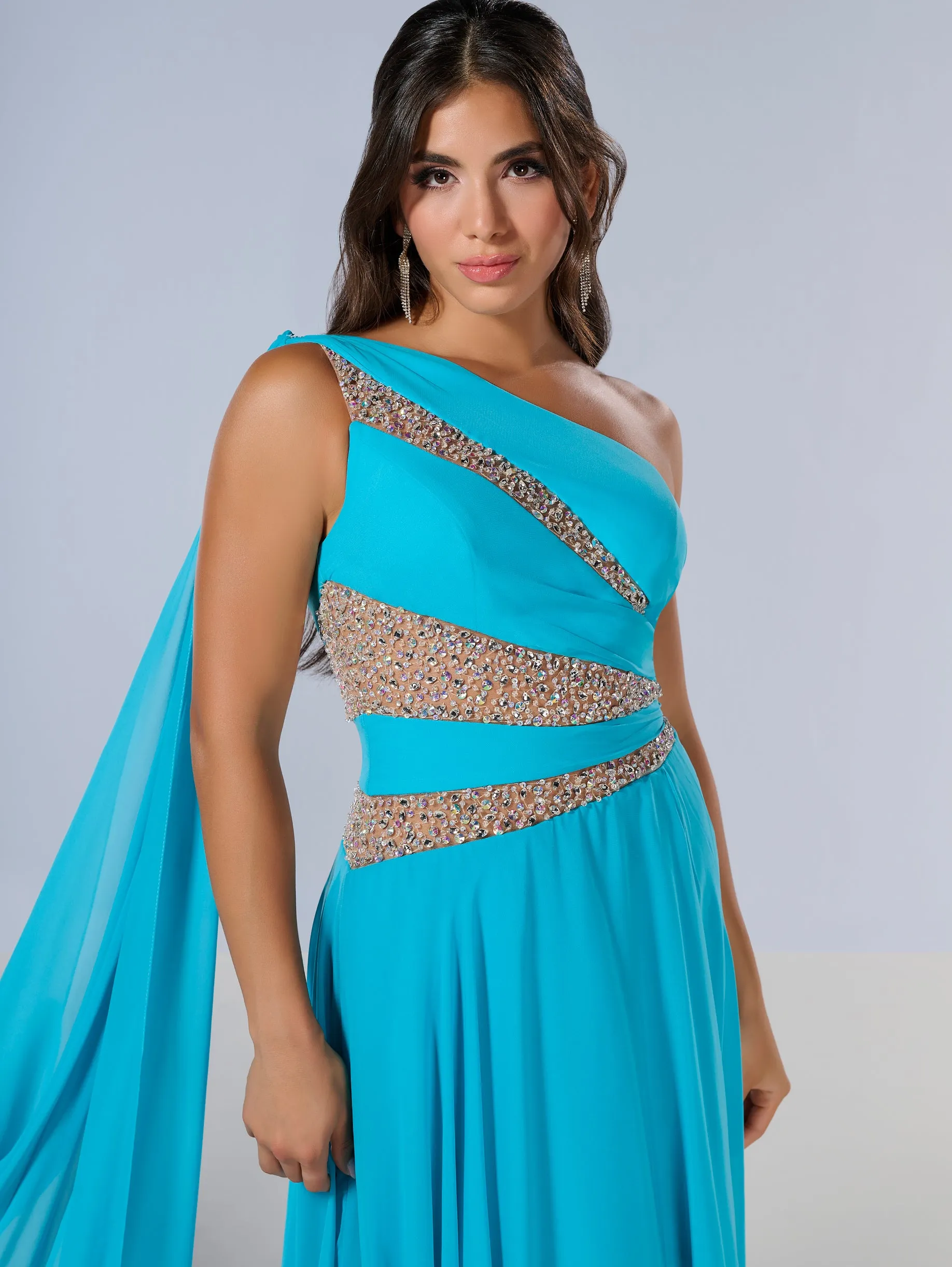 Chiffon One Shoulder A-line Gown by Tiffany Designs 16217