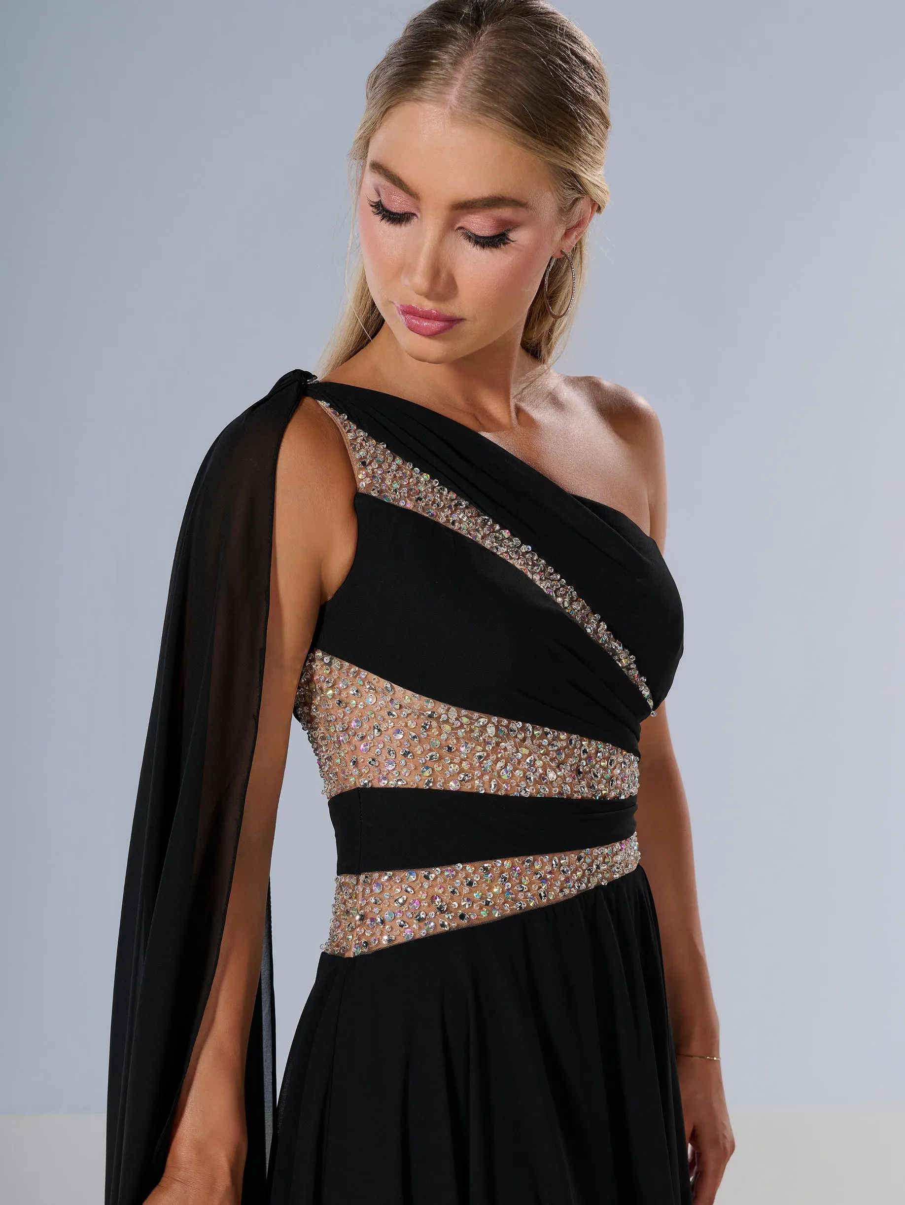 Chiffon One Shoulder A-line Gown by Tiffany Designs 16217