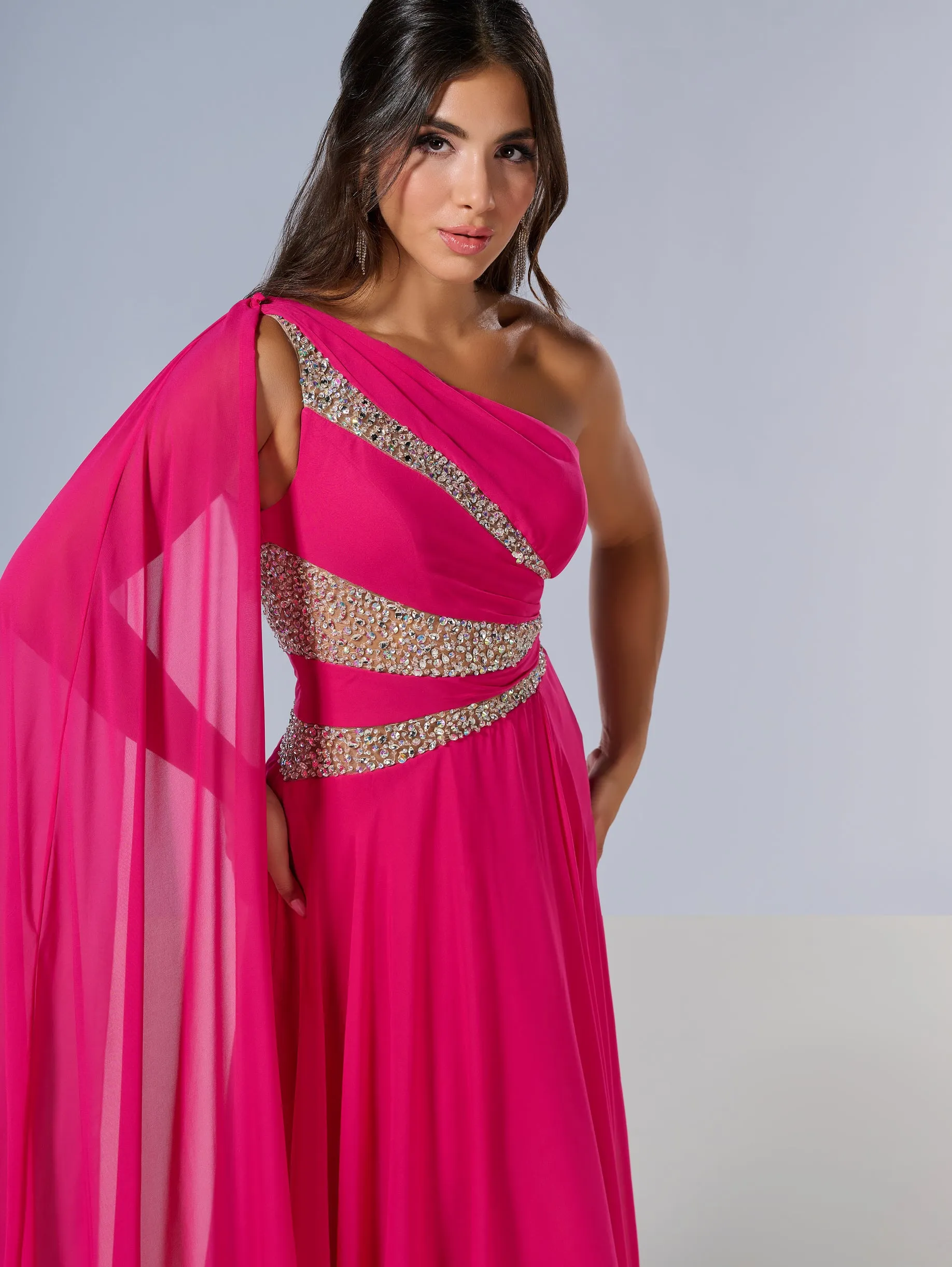 Chiffon One Shoulder A-line Gown by Tiffany Designs 16217