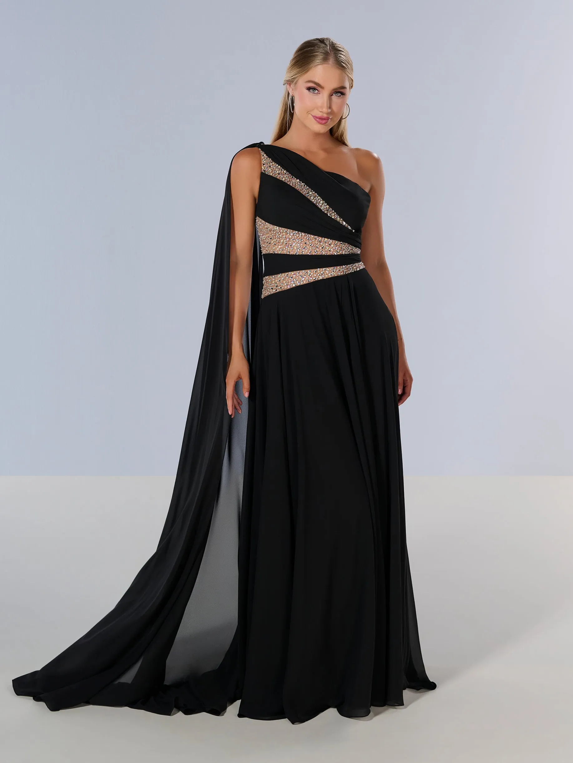 Chiffon One Shoulder A-line Gown by Tiffany Designs 16217