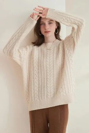 Chunky 100 Wool Red Cable Knit Crew Neck Sweater