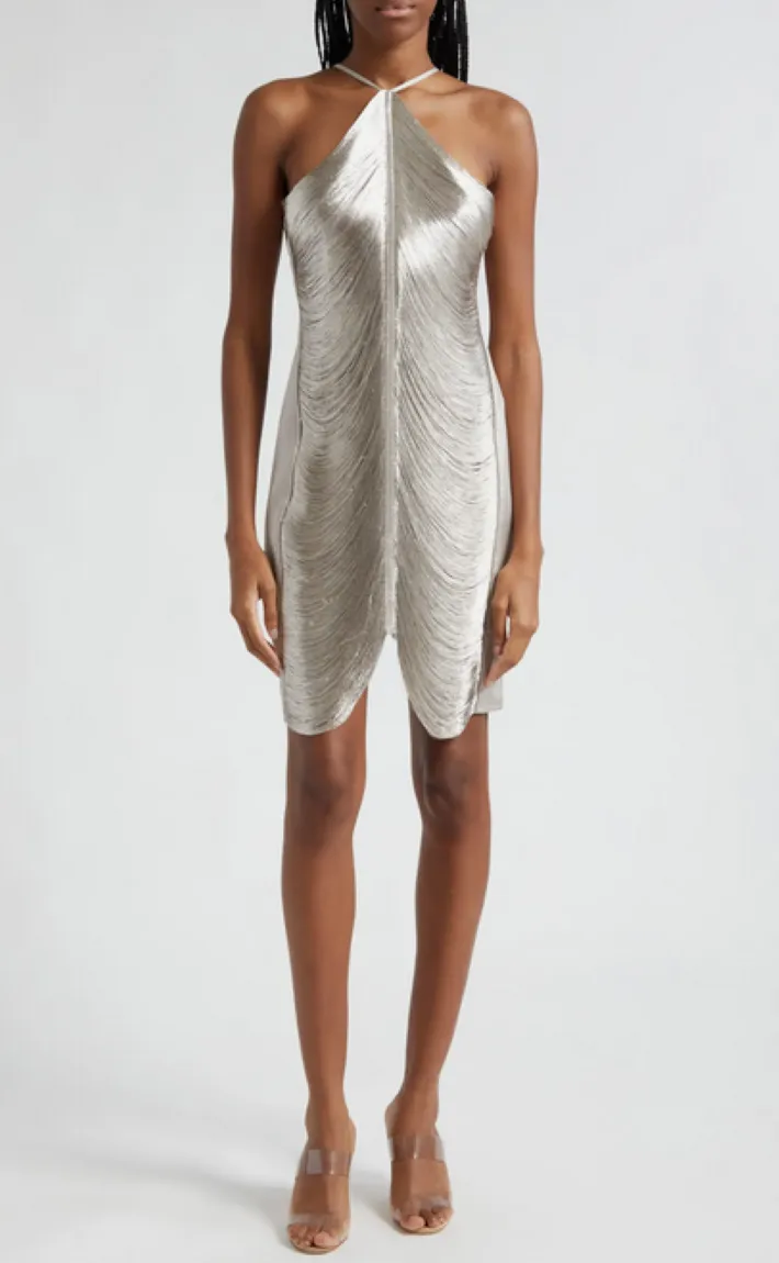 Cult Gaia Mara Metallic Satin Halter Dress
