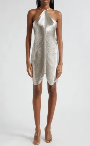 Cult Gaia Mara Metallic Satin Halter Dress