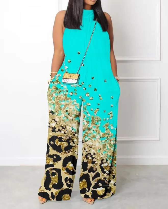 Cute Print Wide Leg Long Jumpsuit