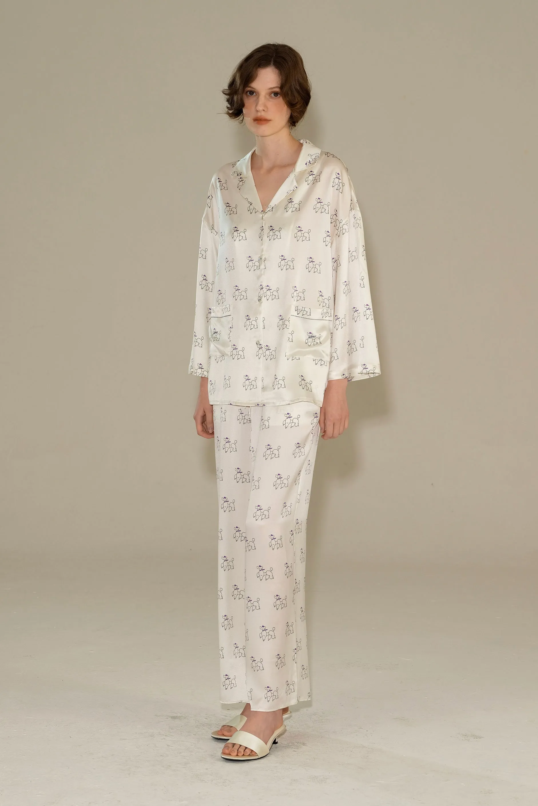 Diamond Poodles Silk Pajamas Long Set