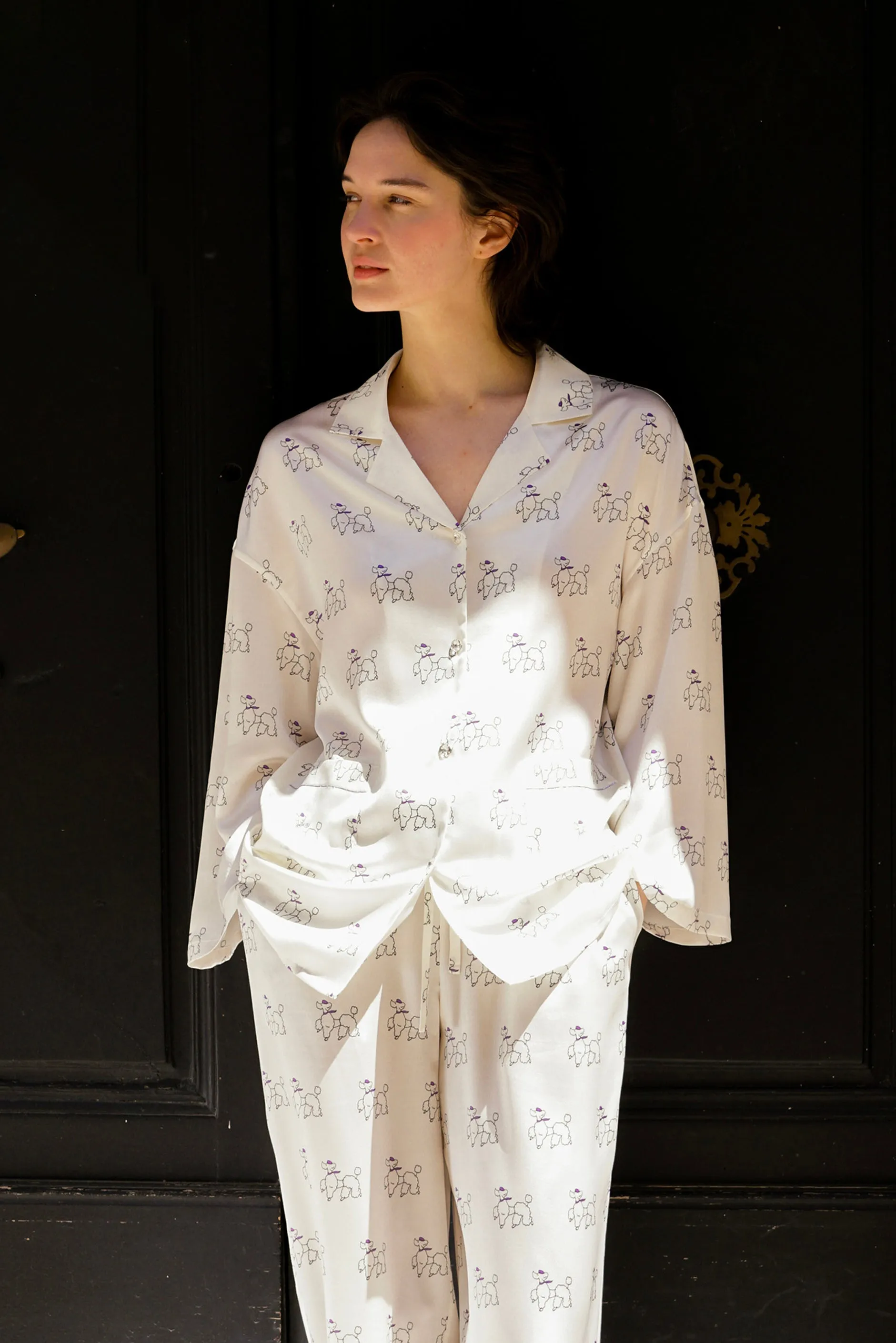 Diamond Poodles Silk Pajamas Long Set