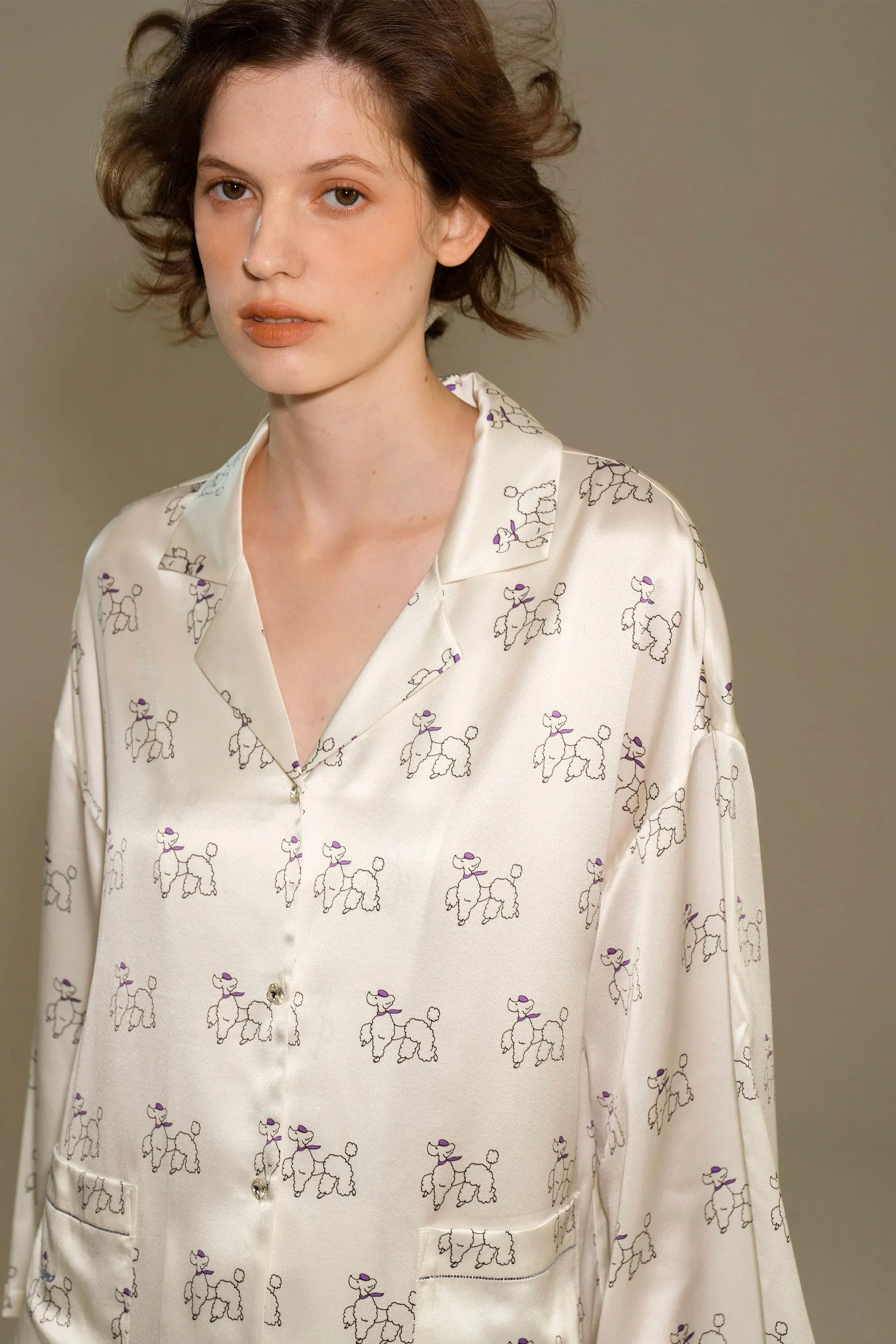 Diamond Poodles Silk Pajamas Long Set