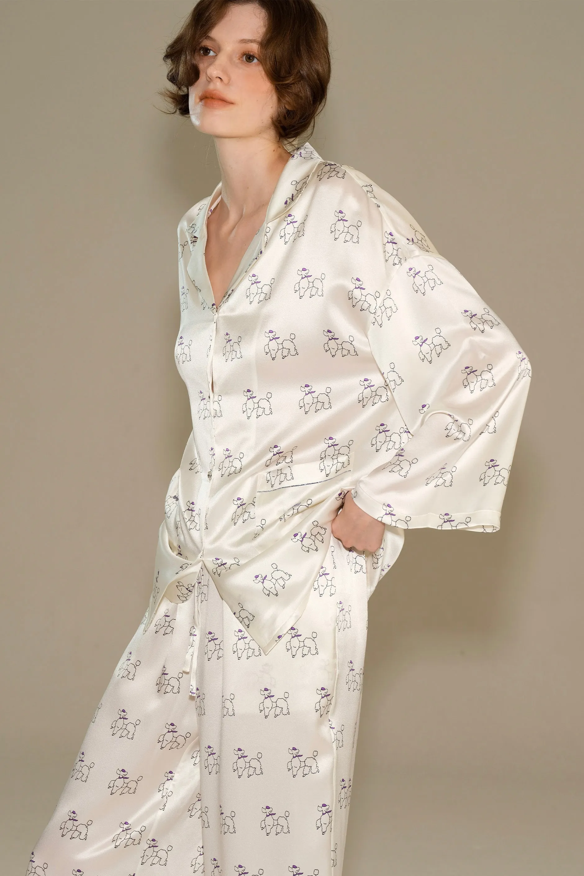 Diamond Poodles Silk Pajamas Long Set