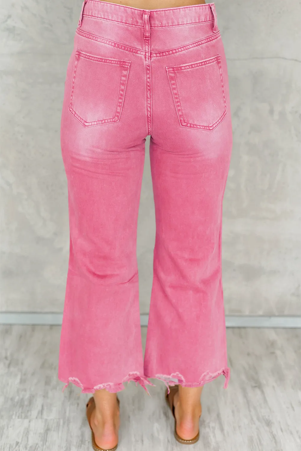 Distressed Hollow-out High Waist Cropped Flare Jeans