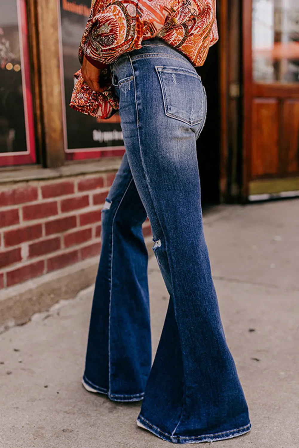 Distressed Hollow-out High Waist Cropped Flare Jeans