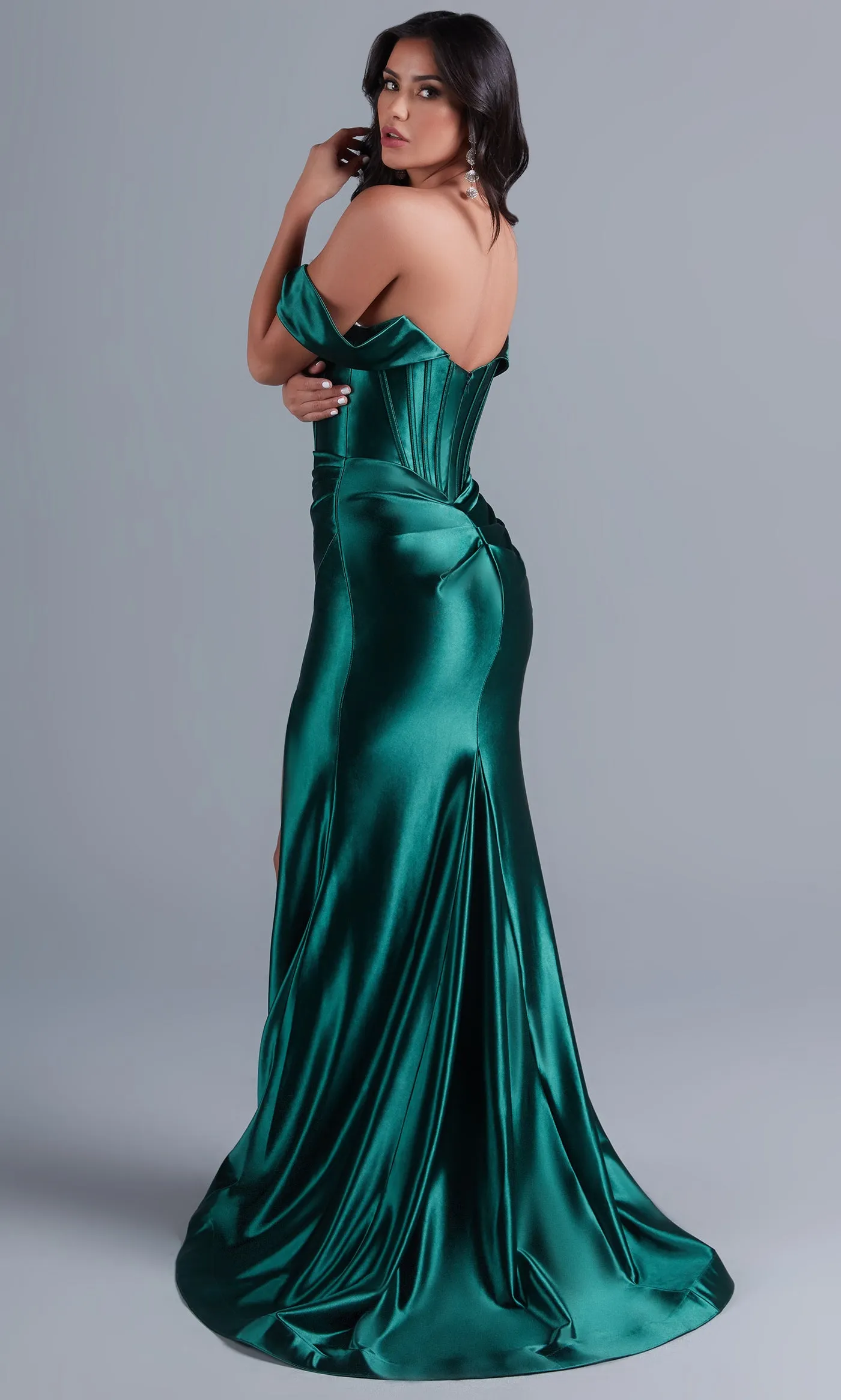 Emerald Green Long Formal Dress with Corset Bodice