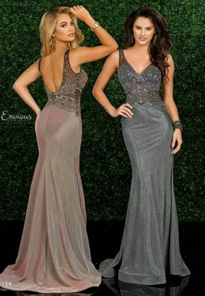 Envious Couture 1553 Size 0 Black Rose Gold Shimmer Prom Dress Pageant