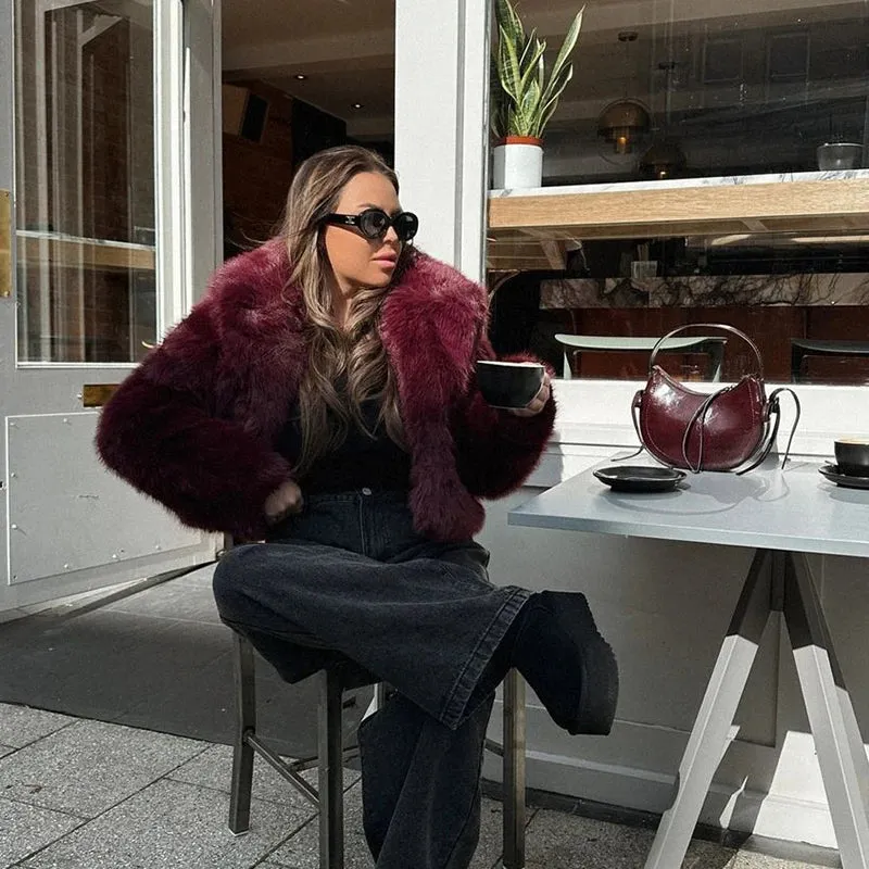Faux Fur Short Coat Fluffy Long Sleeve
