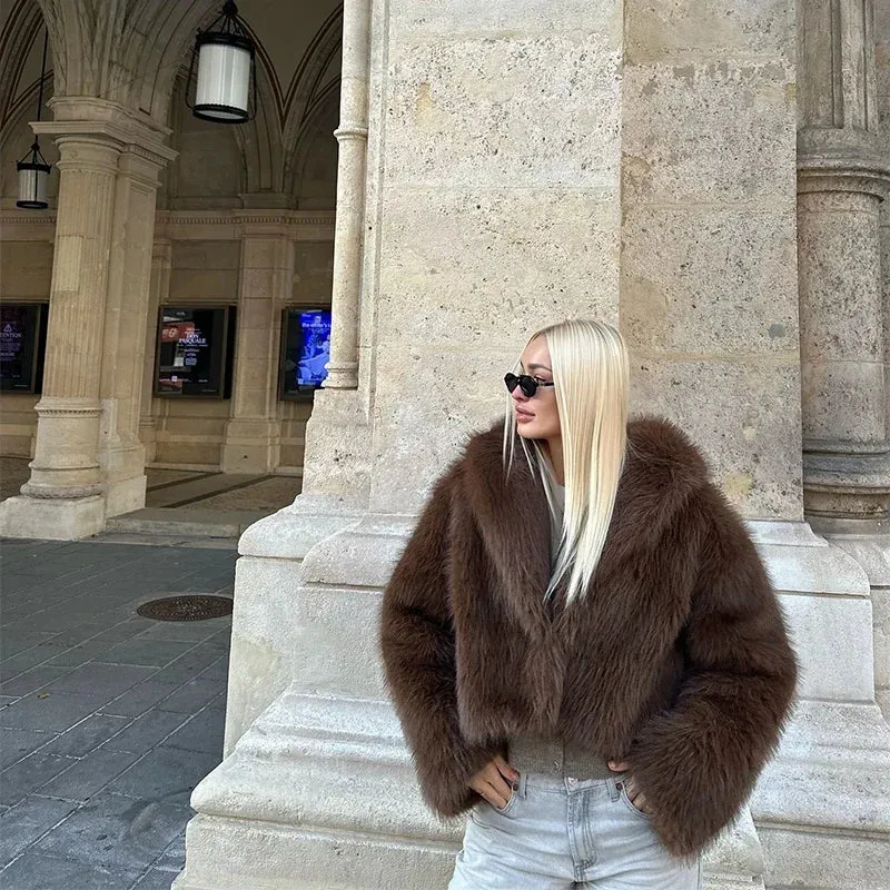 Faux Fur Short Coat Fluffy Long Sleeve