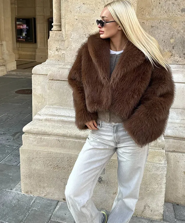 Faux Fur Short Coat Fluffy Long Sleeve