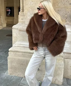 Faux Fur Short Coat Fluffy Long Sleeve