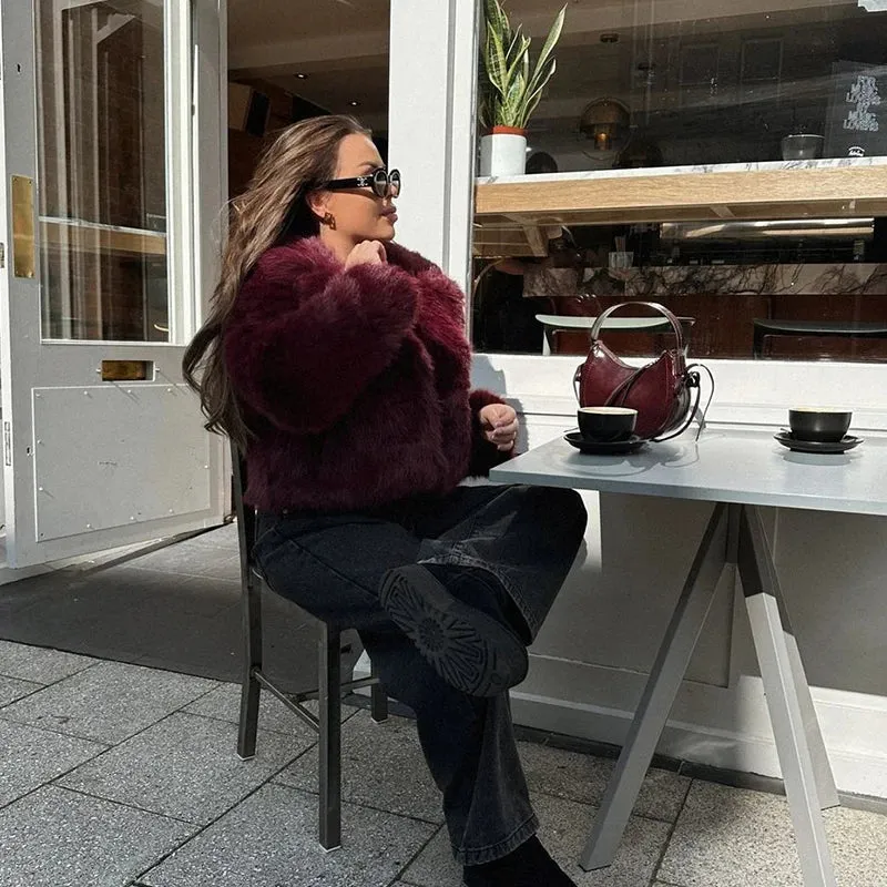 Faux Fur Short Coat Fluffy Long Sleeve