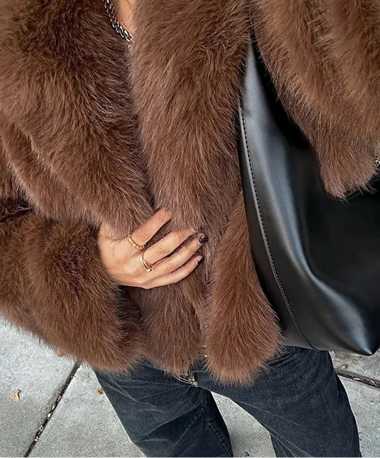 Faux Fur Short Coat Fluffy Long Sleeve