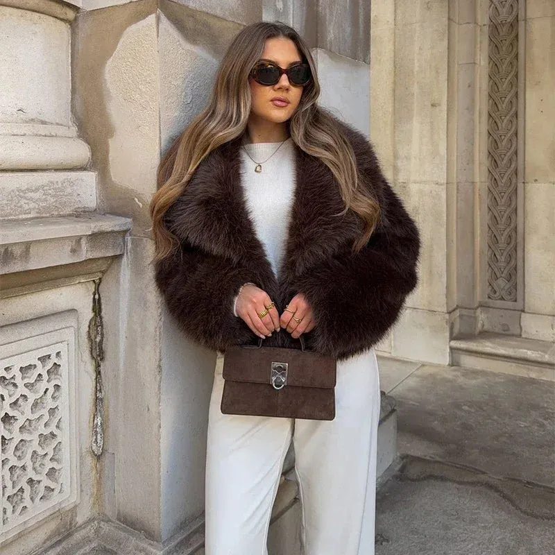 Faux Fur Short Coat Fluffy Long Sleeve