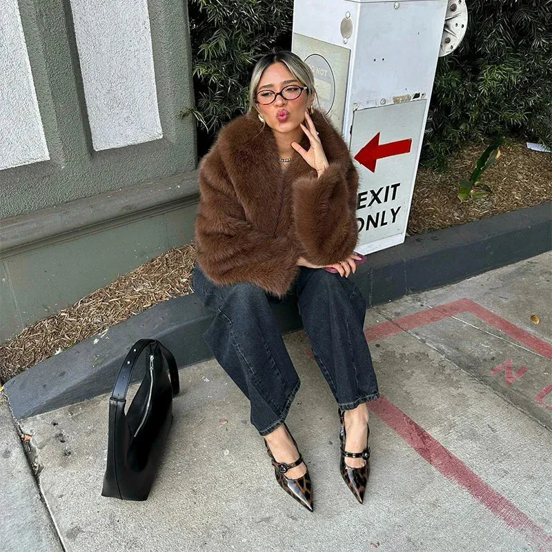 Faux Fur Short Coat Fluffy Long Sleeve