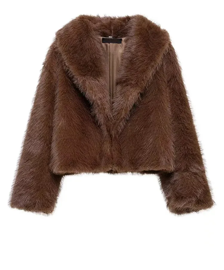 Faux Fur Short Coat Fluffy Long Sleeve