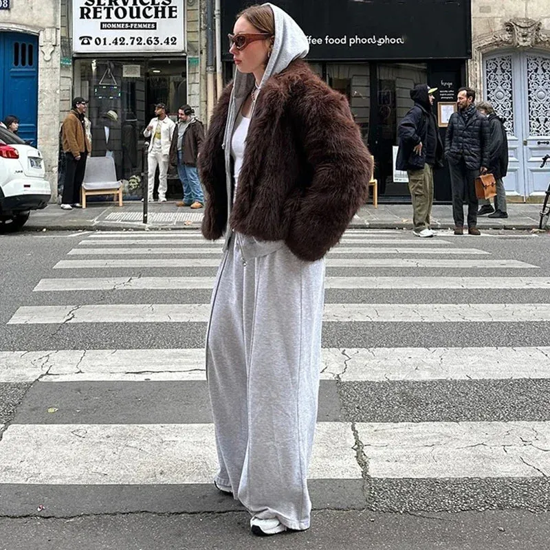 Faux Fur Short Coat Fluffy Long Sleeve