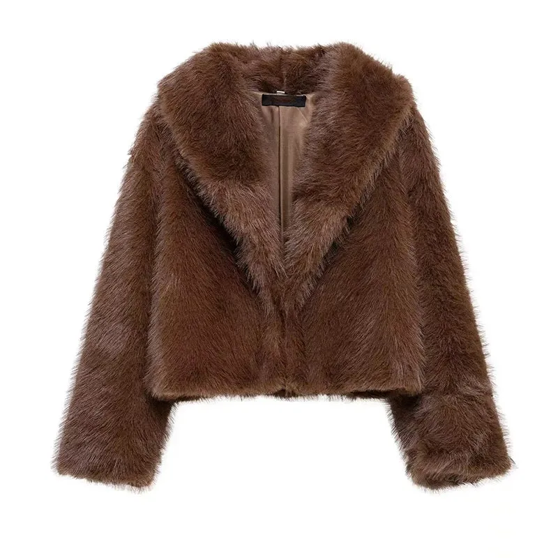 Faux Fur Short Coat Fluffy Long Sleeve