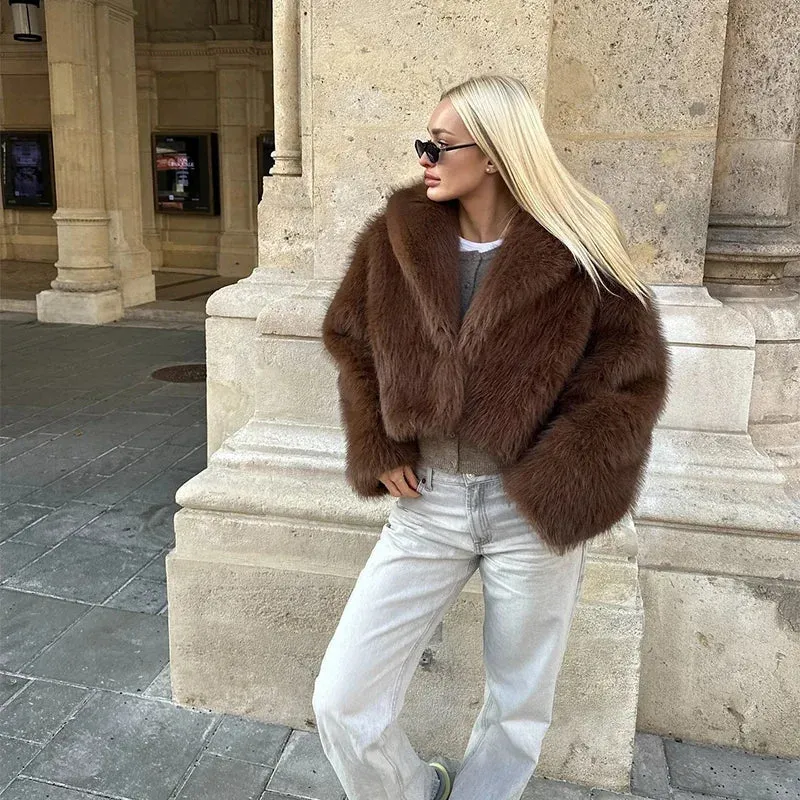 Faux Fur Short Coat Fluffy Long Sleeve
