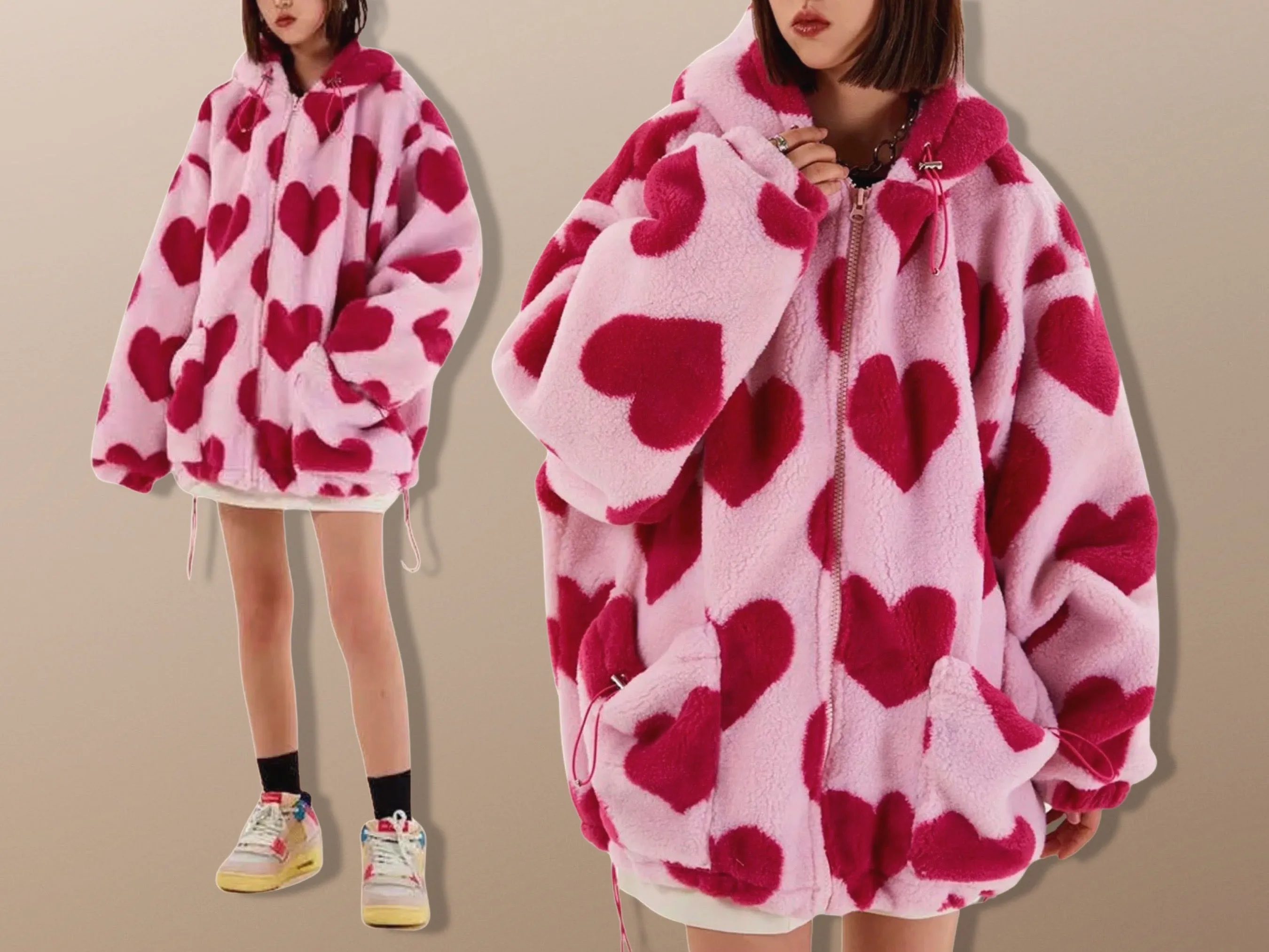 Faux Fur Thick Warm Heart Love Harajuku Plush Jacket Coat