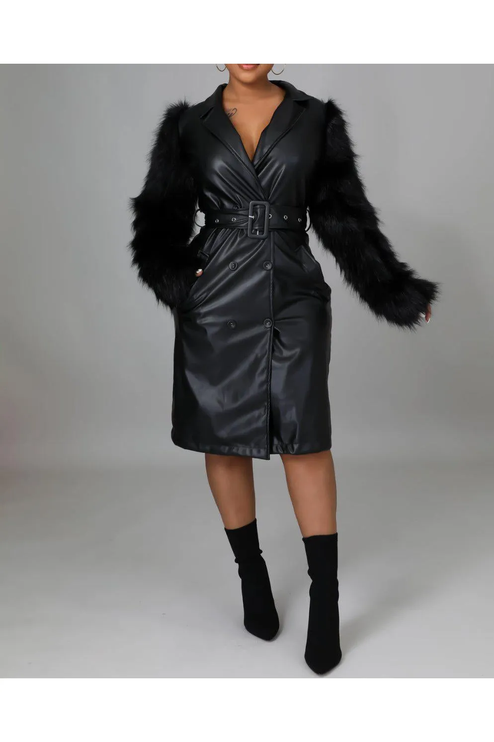 Faux Leather and Fur Jacket