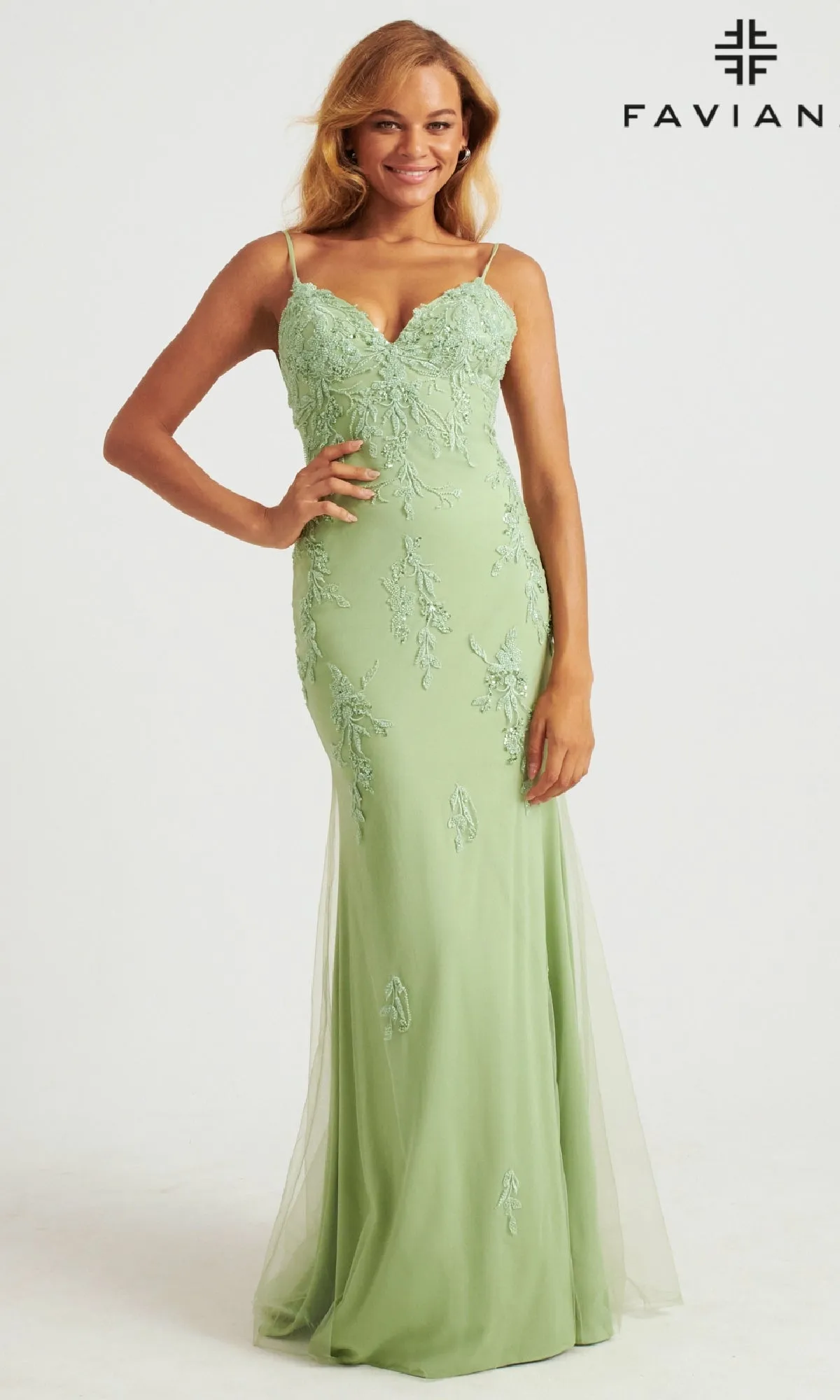 Faviana Long Open-Back Light Pink Prom Gown